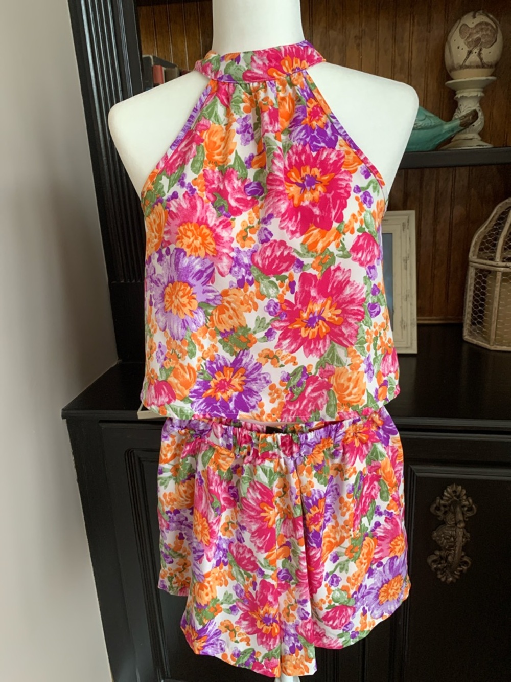 Floral Halter Top with Shorts in Bright Multi